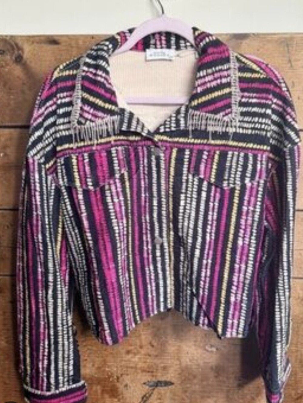 Striped Teddy Jacket in Pink & Black